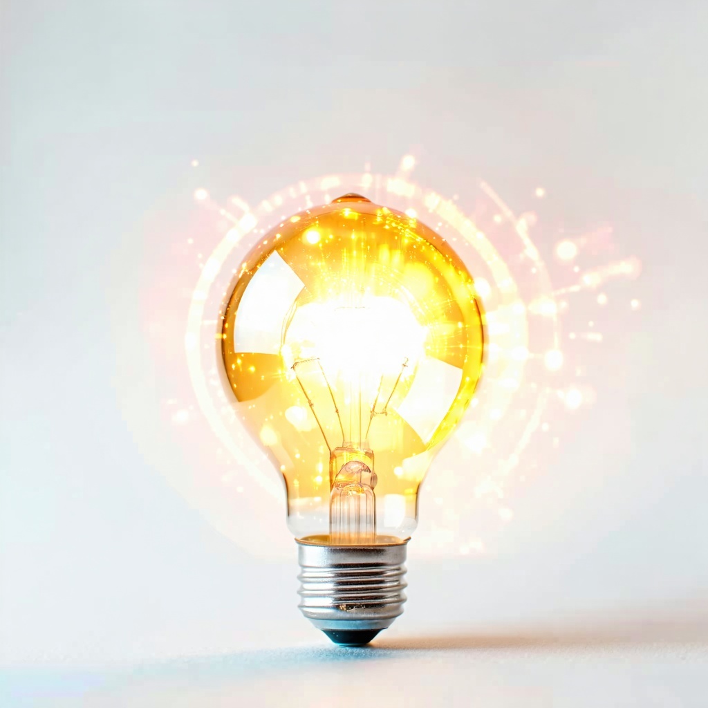 A lightbulb denoting bright ideas using the brand colours